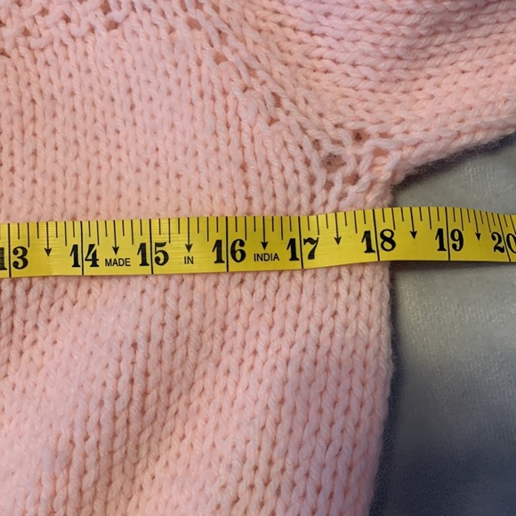 Hand knit crocheted light baby pink cardigan covered buttons homemade size 8-9 - Picture 5 of 6